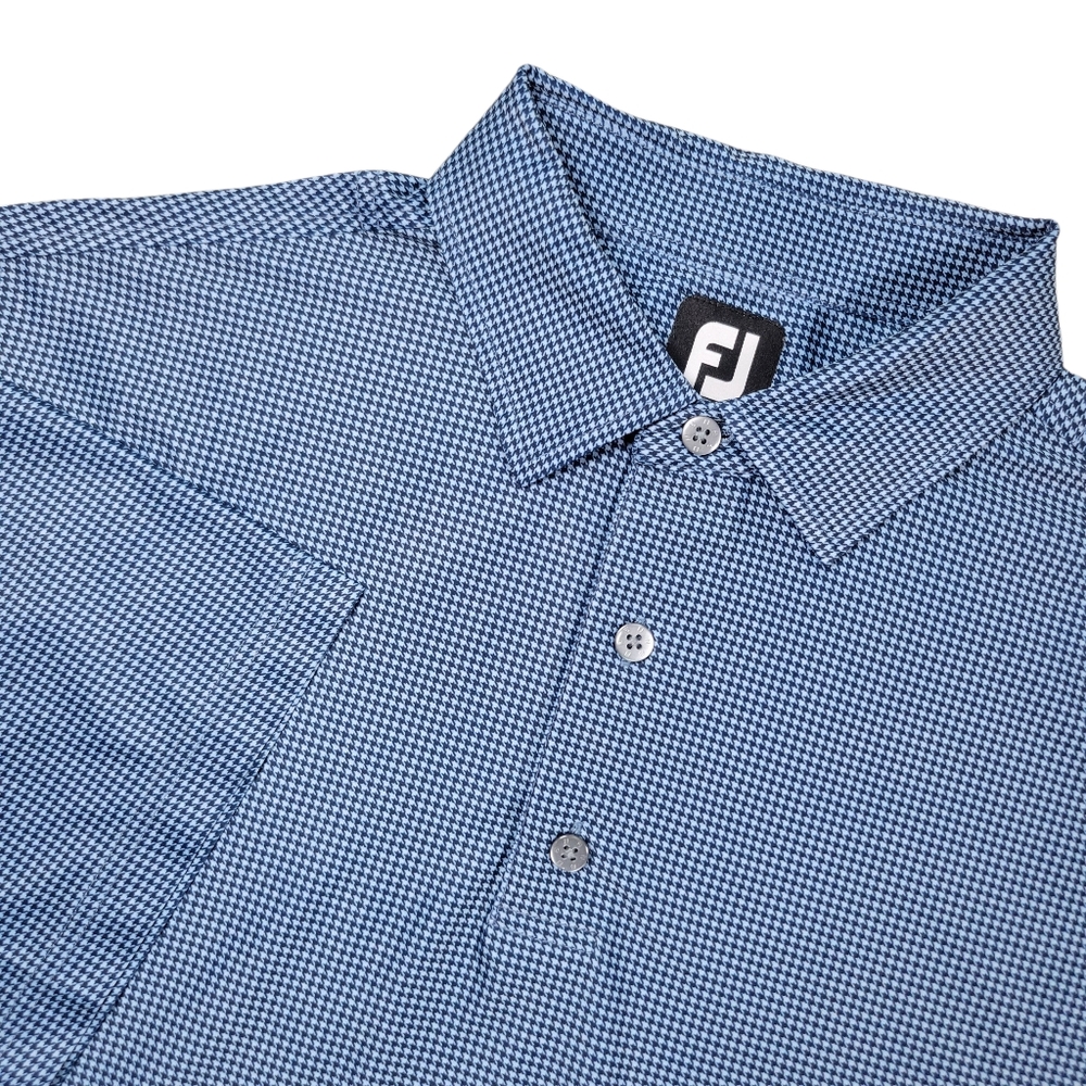 FootJoy Polo Shirt Mens M Blue Black Houndstooth Golf Pickleball Performance‎